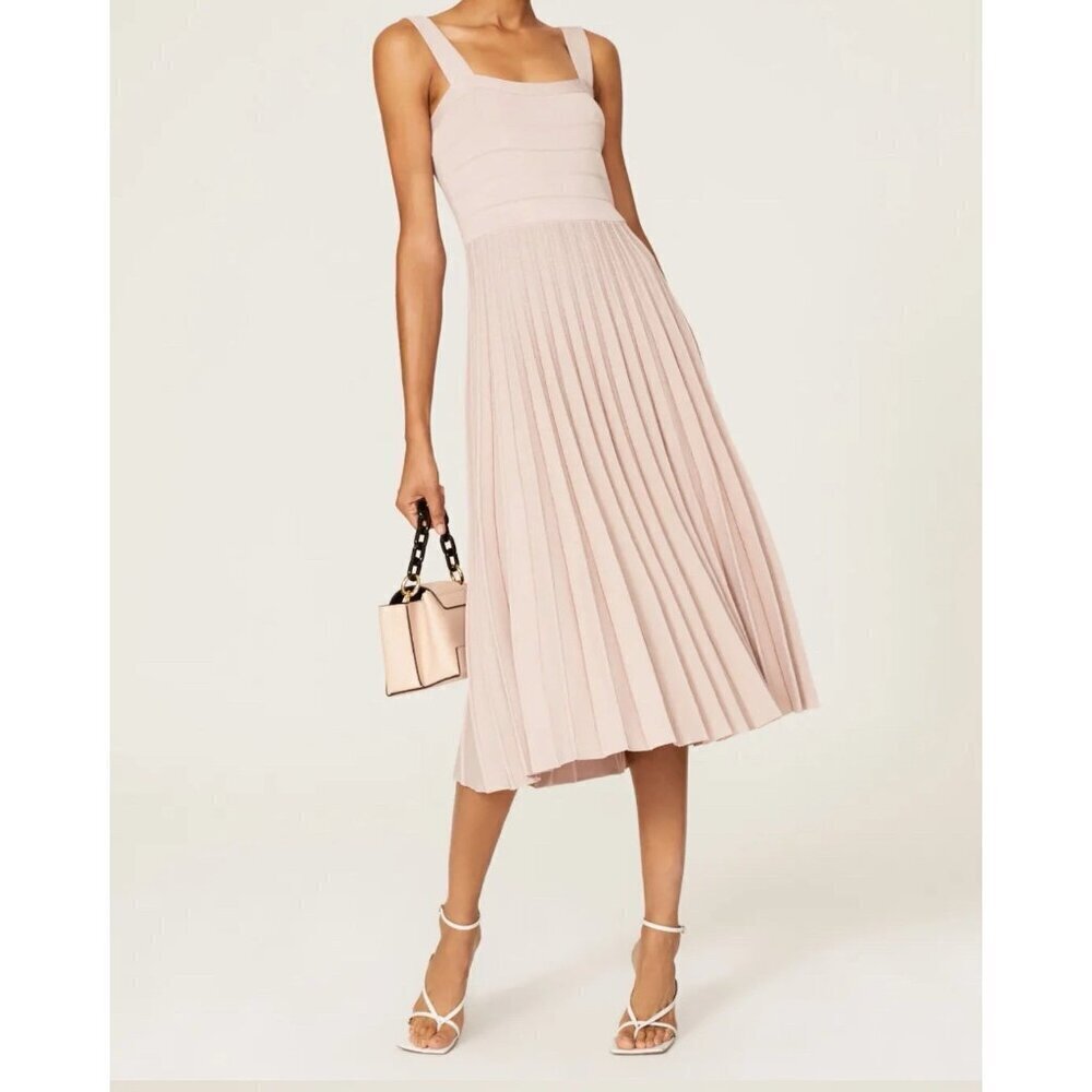 Derek Lam 10 Crosby Pleated Knit Taupe Midi Dress EU 42 US 6 EUC